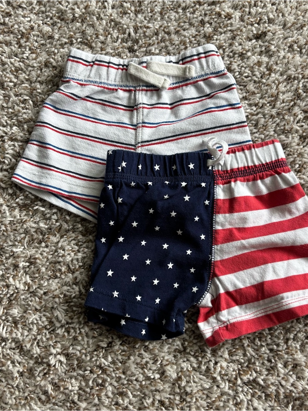 2-Pack Kids Shorts Set - Red, Navy & Cream Stripes and Stars